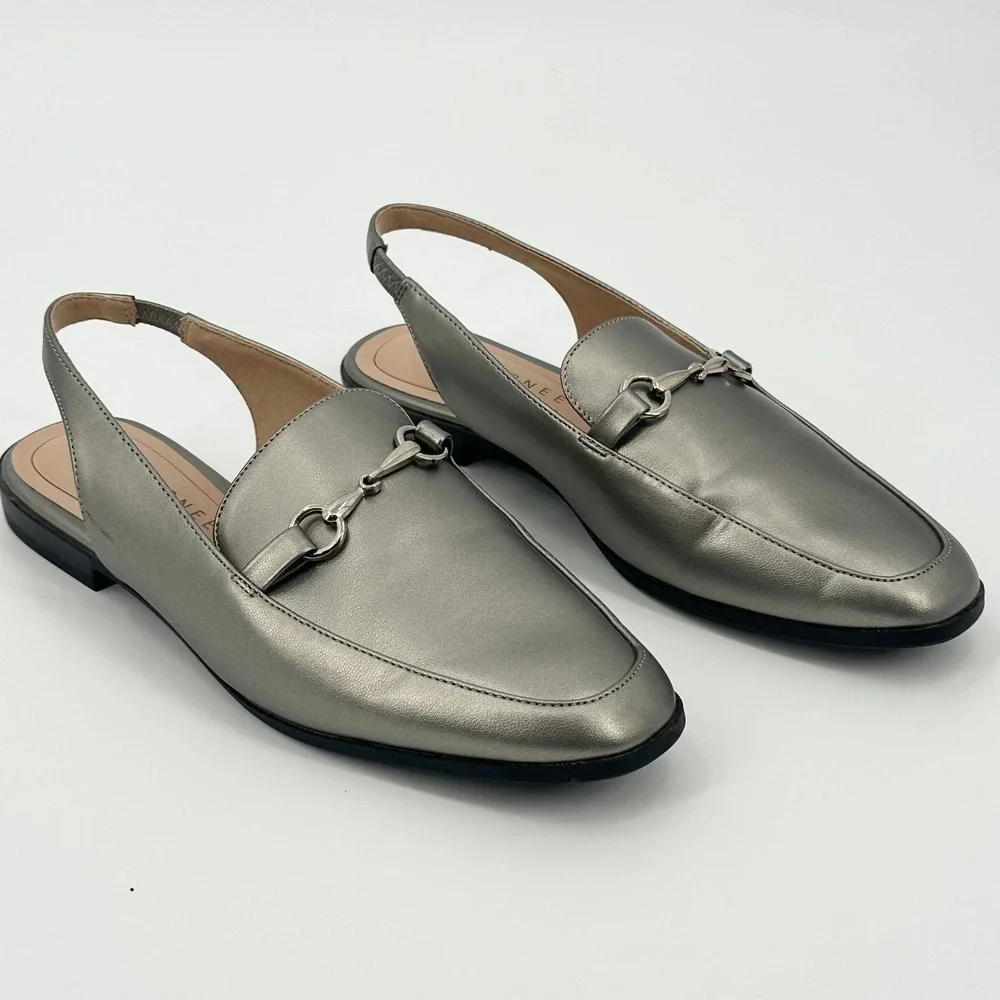 Journee Collection Lainey Pewter Silver Horsebit Slingback Loafer Flats 8.5